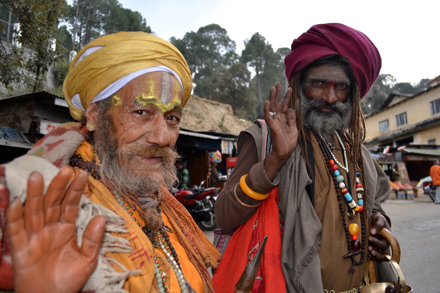 Two men waving